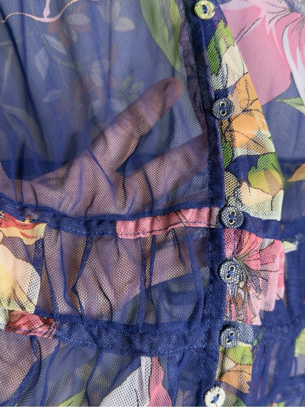 Johnny Was Embroidered Blue Floral Mesh Mazzy Embroidered Blouse Blue Size S - Picture 7 of 11